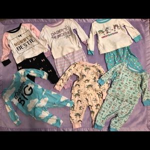 6 Sleep and play outfits  girls 1-6 months